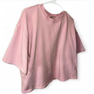 Cropped Boxy Crewneck Sweater in Dusty Pink